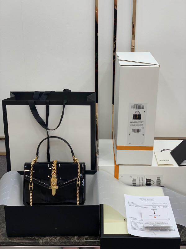 G*u*i sylvie 1969 patent leather mini top handle bag