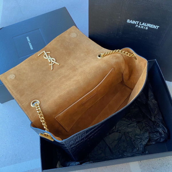 Y*L kate medium reversible in suede and crocodile-embossed leather