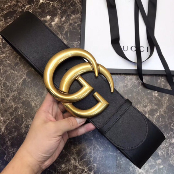 G*u*i wide leather belt with double g